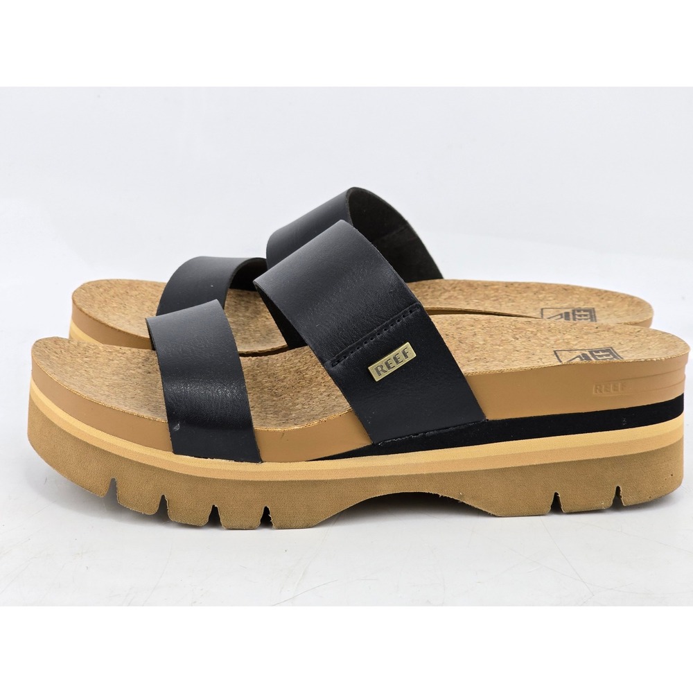 Reef Cushion Vista Higher Sandals Womens 9.5 Black Platform Double Strap -VG - Picture 11 of 12